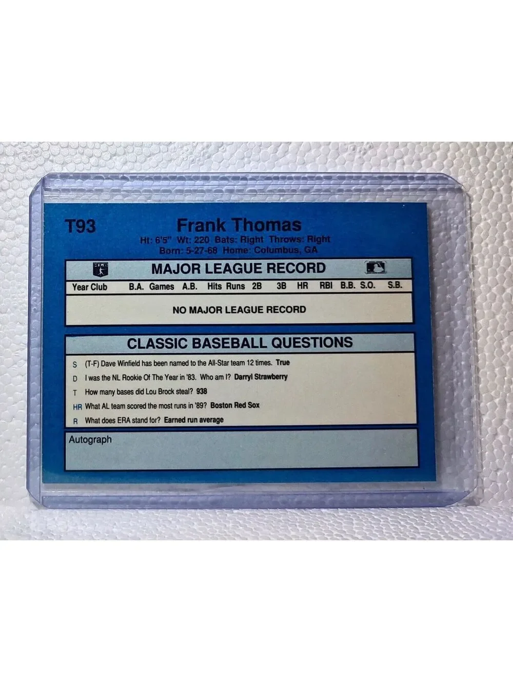Frank Thomas 1990 Classic MLB #T93 Baseball Card Chicago White Sox